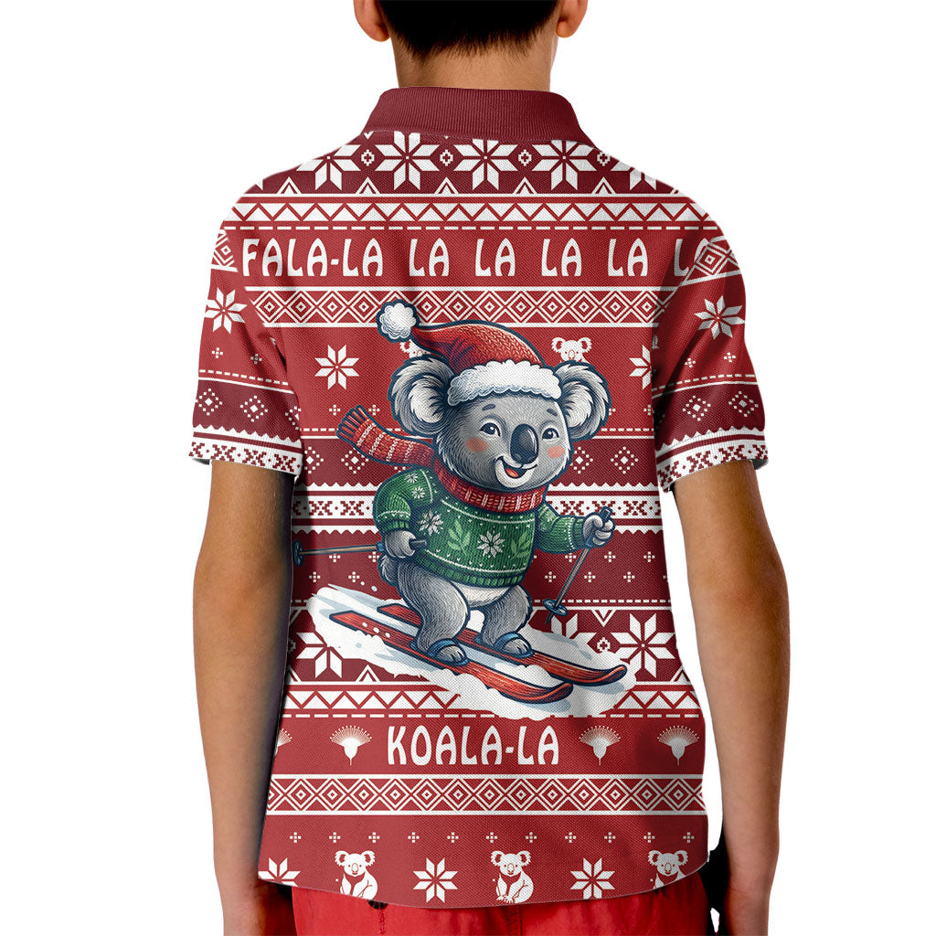 Australia Christmas In July Kid Polo Shirt Koala Santa Skiing Red Color