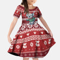 Australia Christmas In July Kid Short Sleeve Dress Koala Santa Skiing Red Color