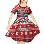 Australia Christmas In July Kid Short Sleeve Dress Koala Santa Skiing Red Color