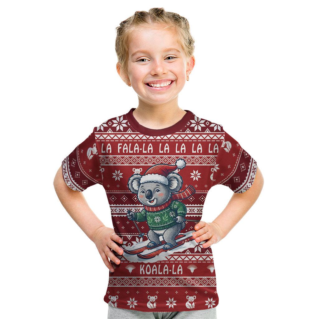 Australia Christmas In July Kid T Shirt Koala Santa Skiing Red Color