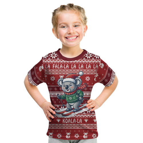Australia Christmas In July Kid T Shirt Koala Santa Skiing Red Color
