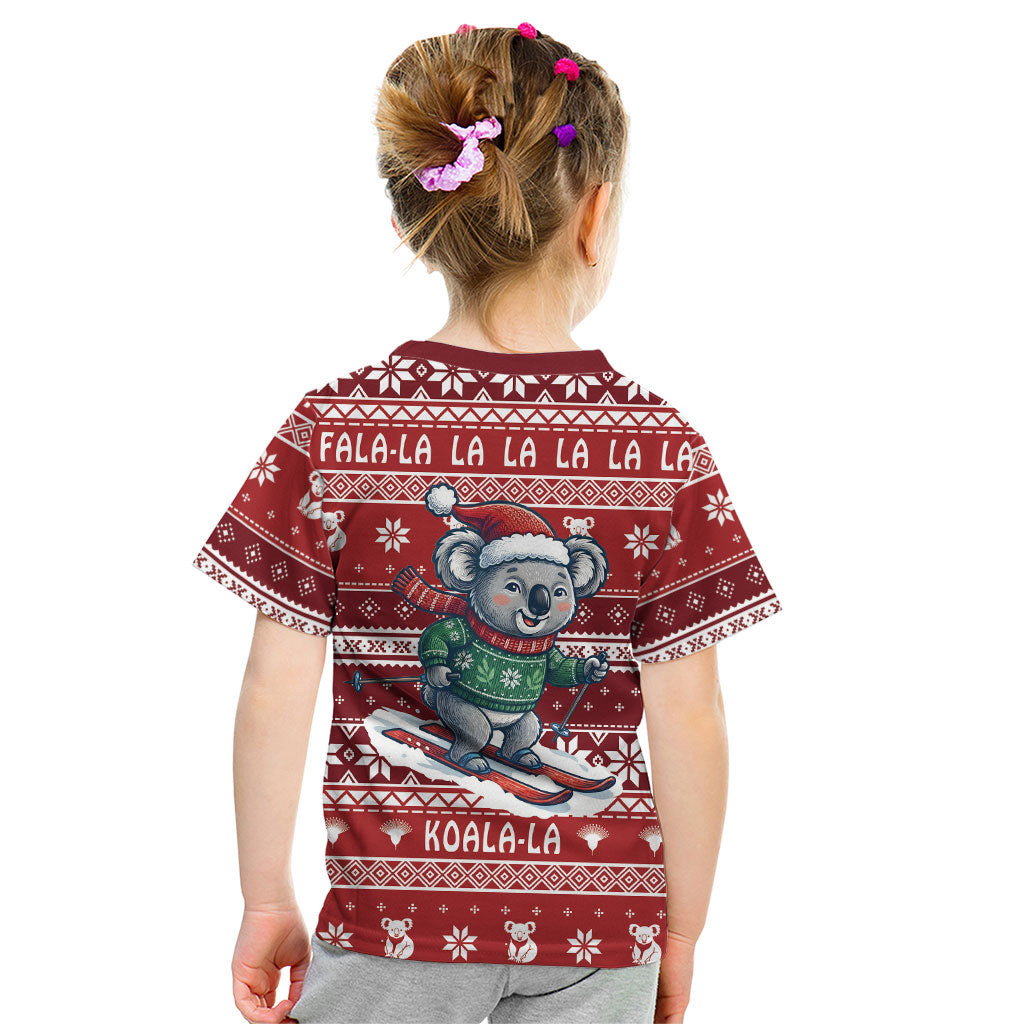Australia Christmas In July Kid T Shirt Koala Santa Skiing Red Color