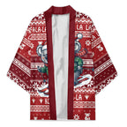 Australia Christmas In July Kimono Koala Santa Skiing Red Color