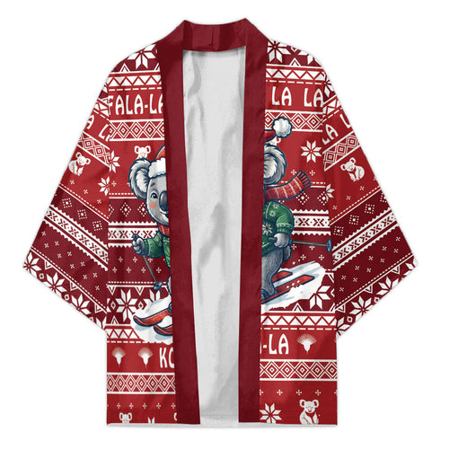 Australia Christmas In July Kimono Koala Santa Skiing Red Color