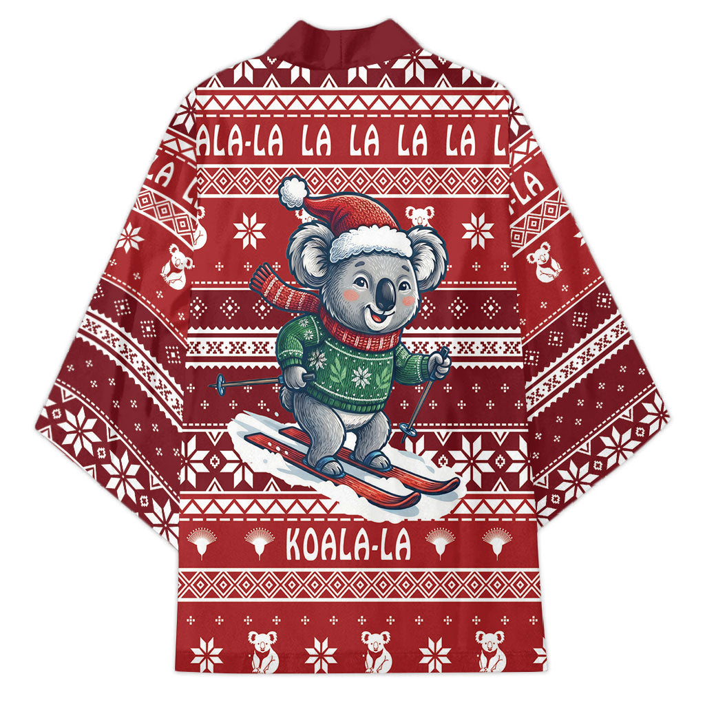 Australia Christmas In July Kimono Koala Santa Skiing Red Color