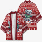 Australia Christmas In July Kimono Koala Santa Skiing Red Color