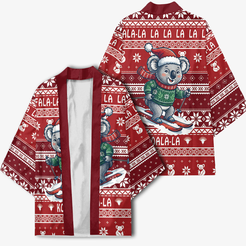 Australia Christmas In July Kimono Koala Santa Skiing Red Color