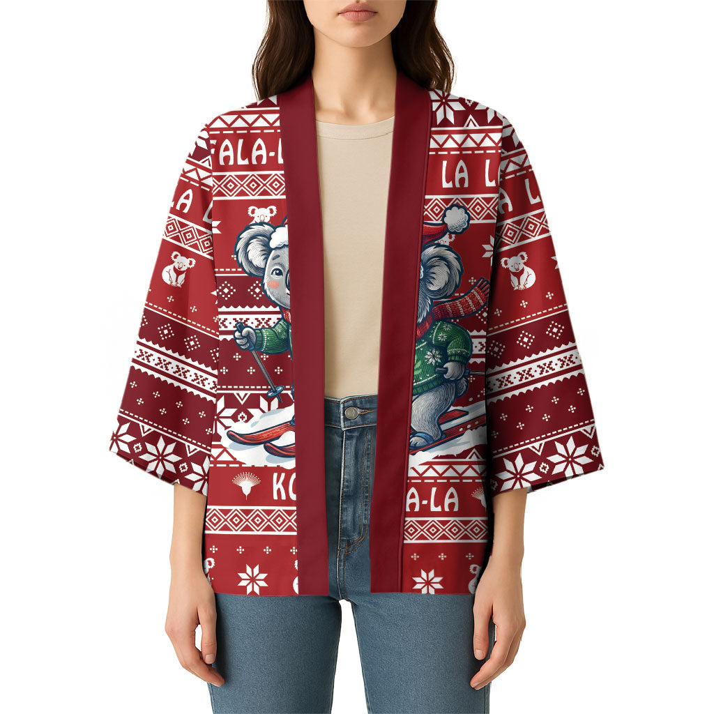 Australia Christmas In July Kimono Koala Santa Skiing Red Color