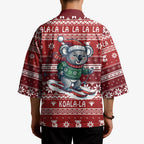 Australia Christmas In July Kimono Koala Santa Skiing Red Color