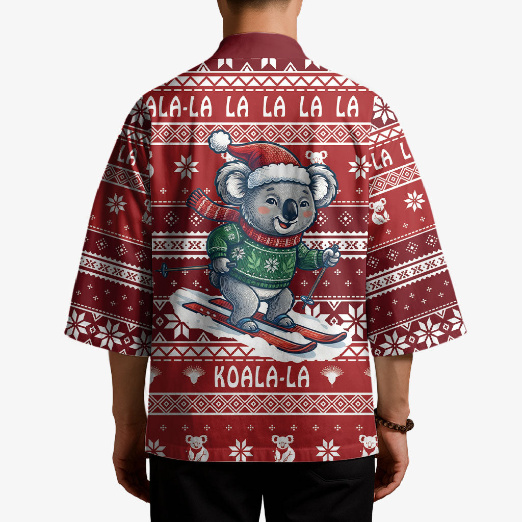 Australia Christmas In July Kimono Koala Santa Skiing Red Color