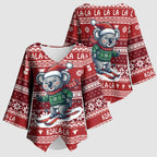 Australia Christmas In July Kimono Sleeve Blouse Koala Santa Skiing Red Color