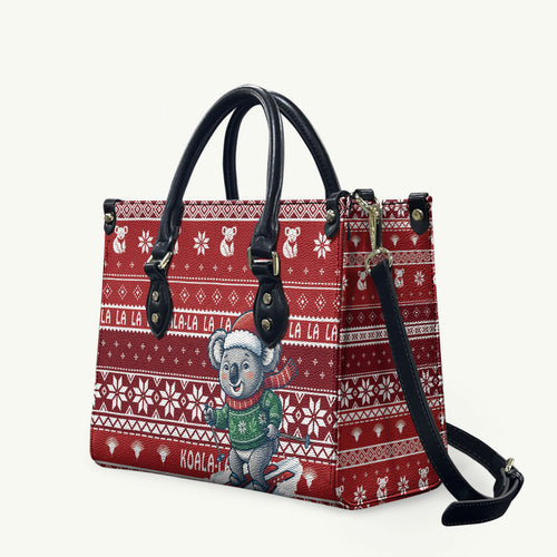 Australia Christmas In July Leather Bag Koala Santa Skiing Red Color