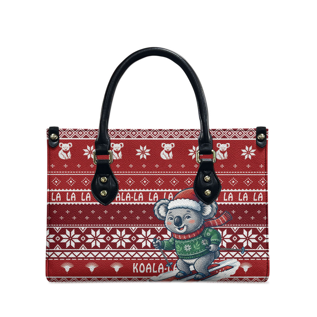 Australia Christmas In July Leather Bag Koala Santa Skiing Red Color