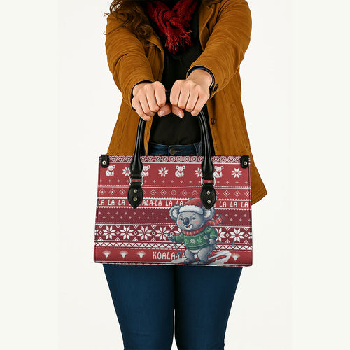 Australia Christmas In July Leather Bag Koala Santa Skiing Red Color