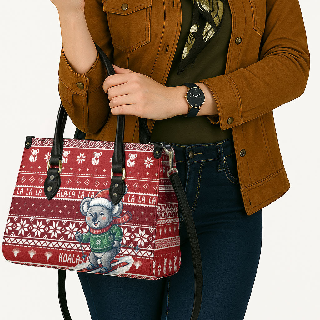 Australia Christmas In July Leather Bag Koala Santa Skiing Red Color