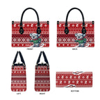 Australia Christmas In July Leather Bag Koala Santa Skiing Red Color