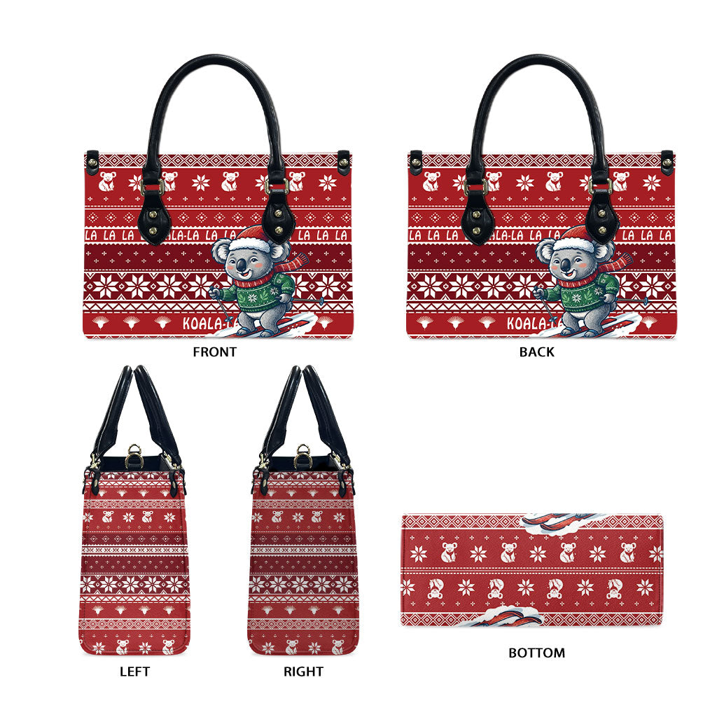Australia Christmas In July Leather Bag Koala Santa Skiing Red Color