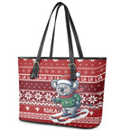 Australia Christmas In July Leather Tote Bag Koala Santa Skiing Red Color