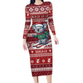 Australia Christmas In July Long Sleeve Bodycon Dress Koala Santa Skiing Red Color