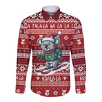 Australia Christmas In July Long Sleeve Button Shirt Koala Santa Skiing Red Color
