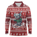 Australia Christmas In July Long Sleeve Polo Shirt Koala Santa Skiing Red Color