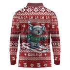 Australia Christmas In July Long Sleeve Polo Shirt Koala Santa Skiing Red Color