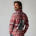Australia Christmas In July Long Sleeve Polo Shirt Koala Santa Skiing Red Color