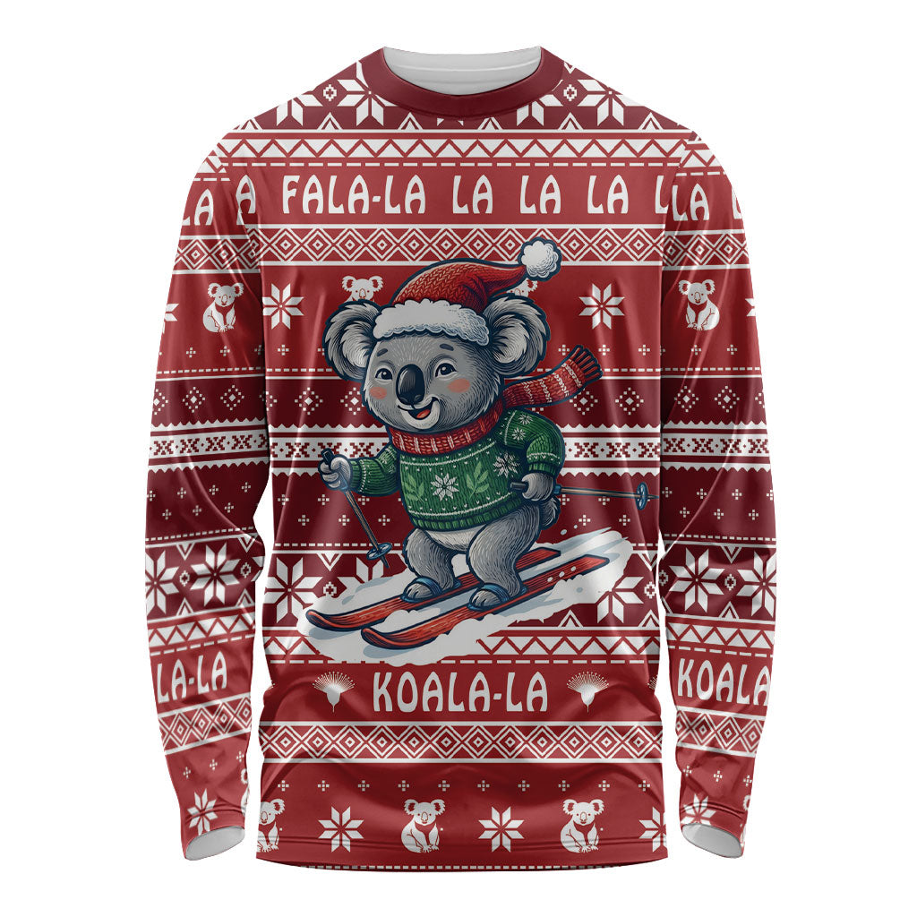 Australia Christmas In July Long Sleeve Shirt Koala Santa Skiing Red Color