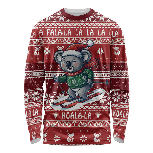 Australia Christmas In July Long Sleeve Shirt Koala Santa Skiing Red Color