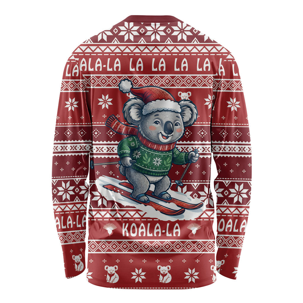 Australia Christmas In July Long Sleeve Shirt Koala Santa Skiing Red Color