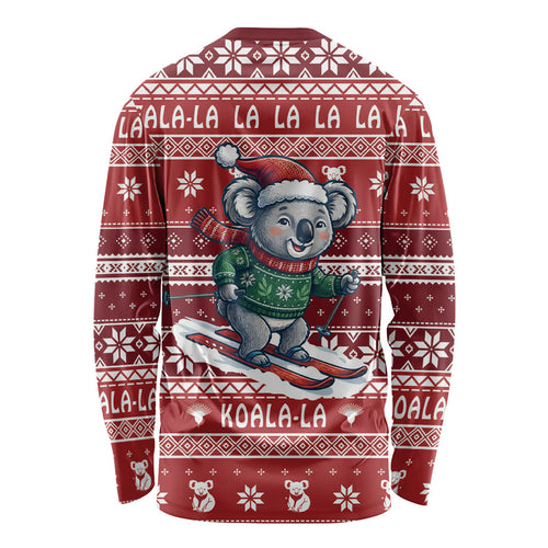 Australia Christmas In July Long Sleeve Shirt Koala Santa Skiing Red Color