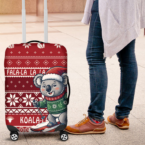 Australia Christmas In July Luggage Cover Koala Santa Skiing Red Color