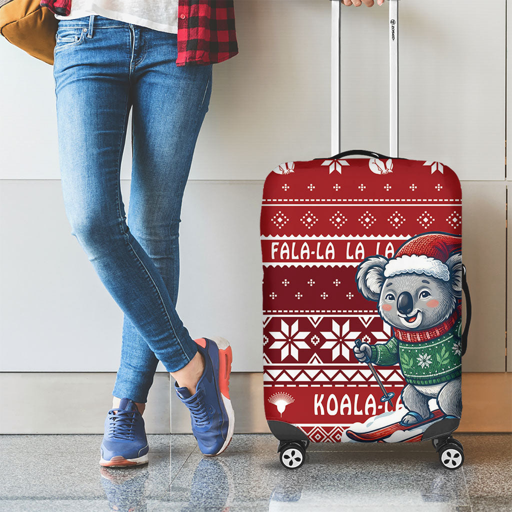 Australia Christmas In July Luggage Cover Koala Santa Skiing Red Color