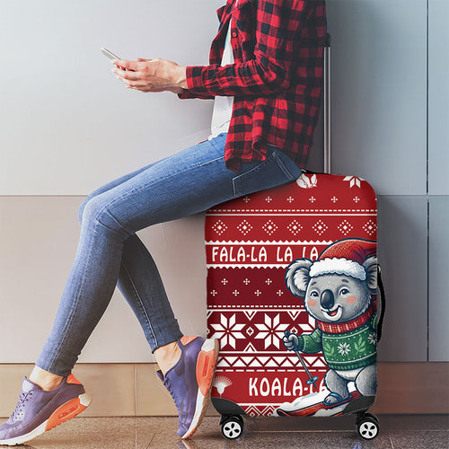 Australia Christmas In July Luggage Cover Koala Santa Skiing Red Color