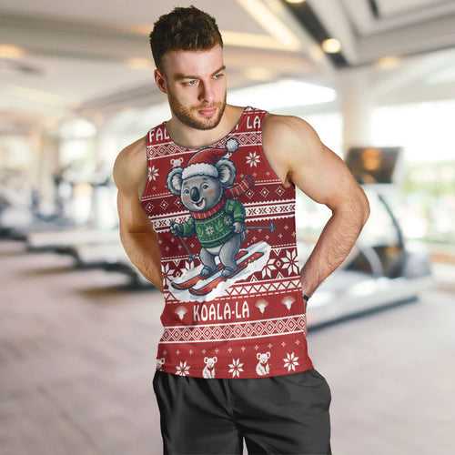 Australia Christmas In July Men Tank Top Koala Santa Skiing Red Color