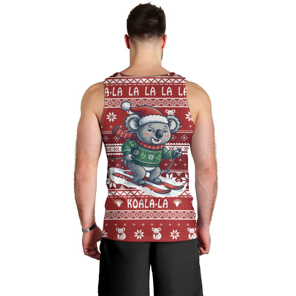 Australia Christmas In July Men Tank Top Koala Santa Skiing Red Color
