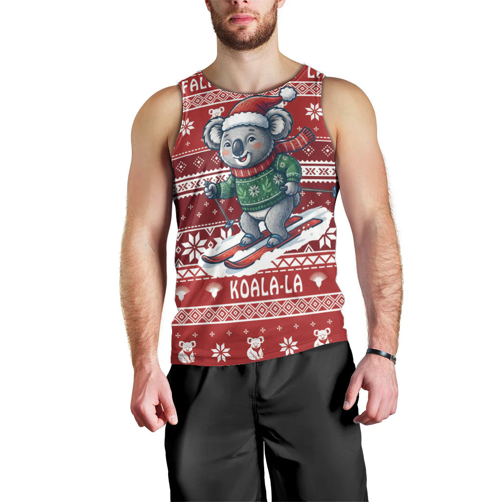 Australia Christmas In July Men Tank Top Koala Santa Skiing Red Color