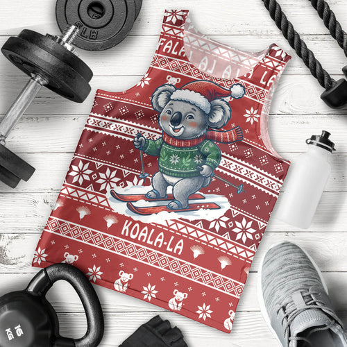 Australia Christmas In July Men Tank Top Koala Santa Skiing Red Color
