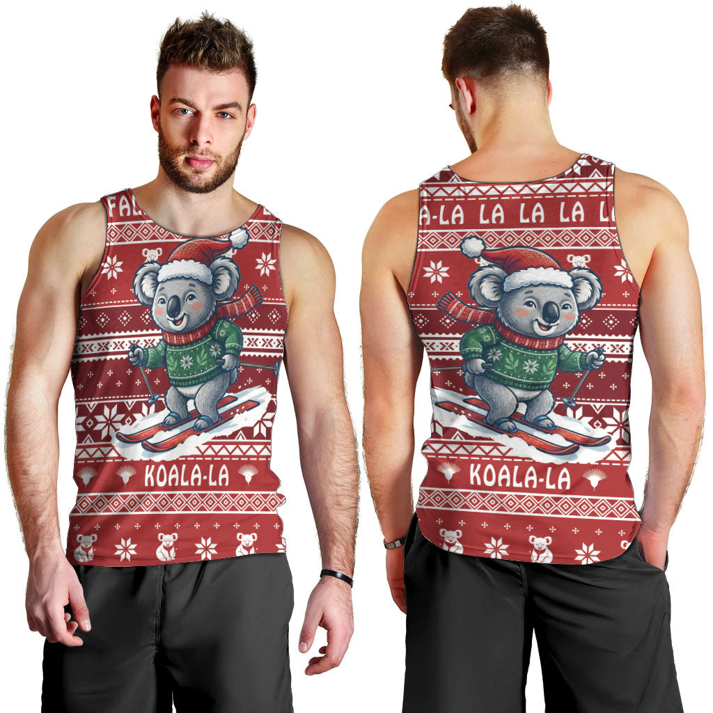 Australia Christmas In July Men Tank Top Koala Santa Skiing Red Color
