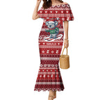 Australia Christmas In July Mermaid Dress Koala Santa Skiing Red Color