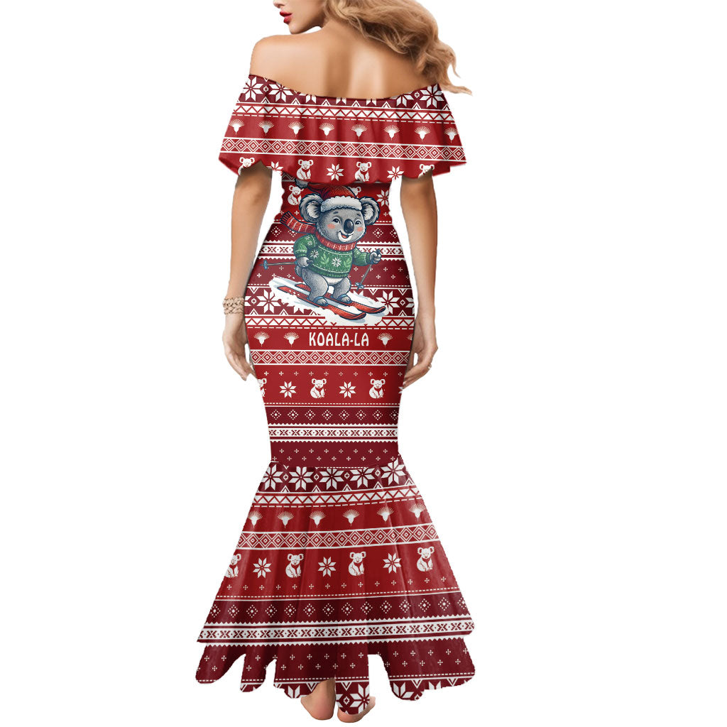 Australia Christmas In July Mermaid Dress Koala Santa Skiing Red Color