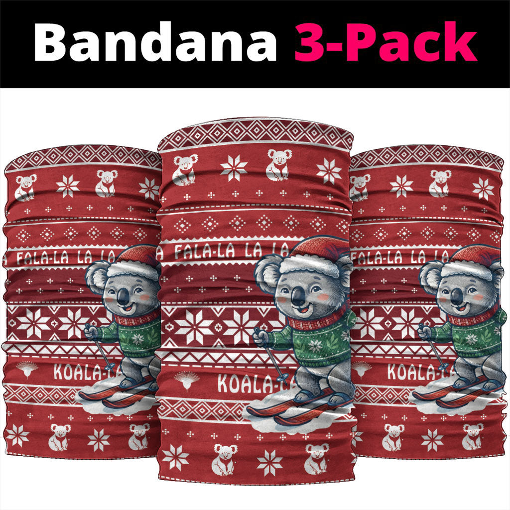 Australia Christmas In July Neck Gaiter Koala Santa Skiing Red Color