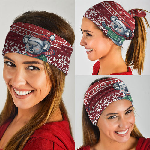 Australia Christmas In July Neck Gaiter Koala Santa Skiing Red Color