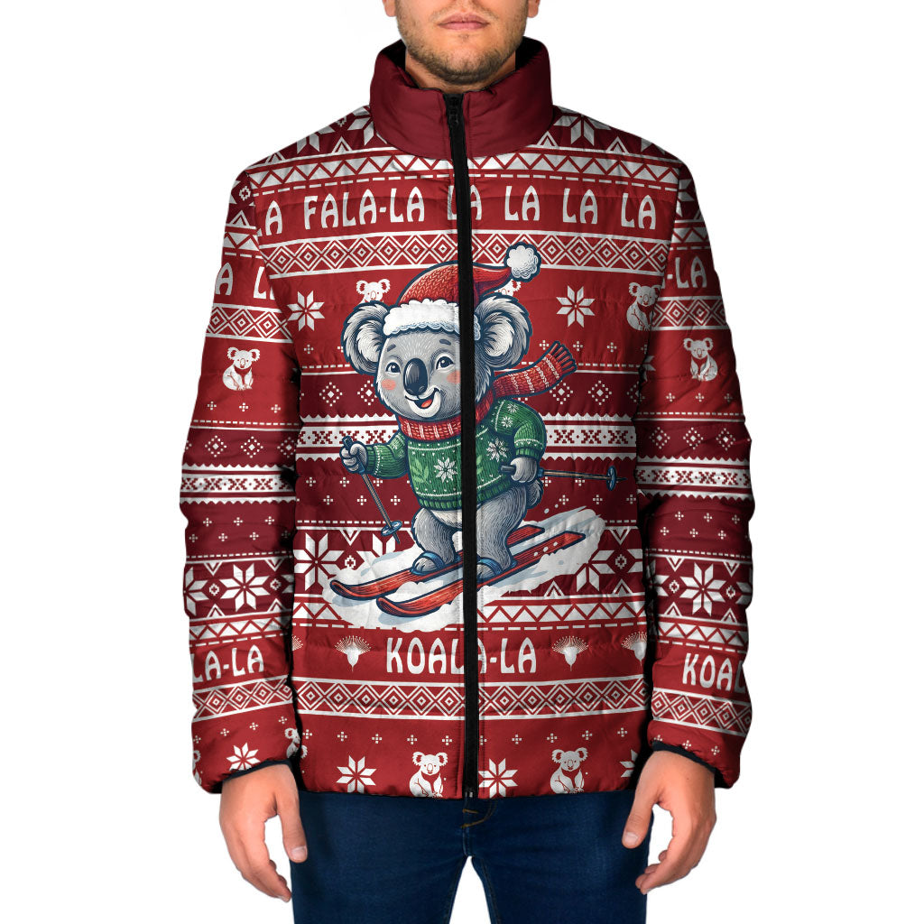 Australia Christmas In July Padded Jacket Koala Santa Skiing Red Color