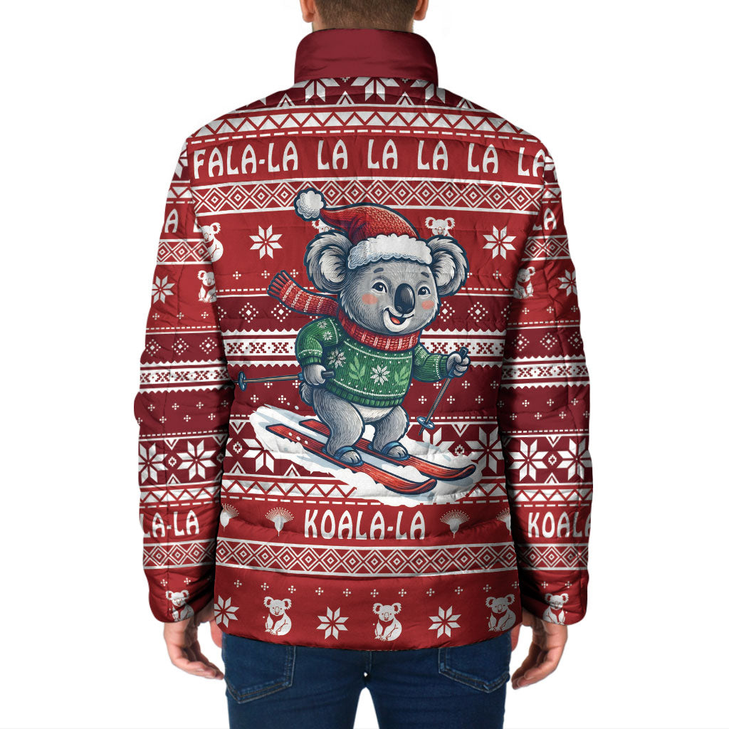 Australia Christmas In July Padded Jacket Koala Santa Skiing Red Color