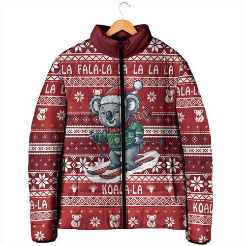 Australia Christmas In July Padded Jacket Koala Santa Skiing Red Color