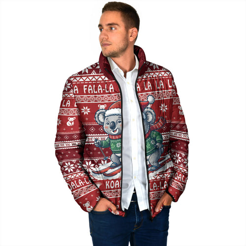 Australia Christmas In July Padded Jacket Koala Santa Skiing Red Color