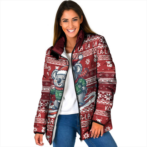 Australia Christmas In July Padded Jacket Koala Santa Skiing Red Color