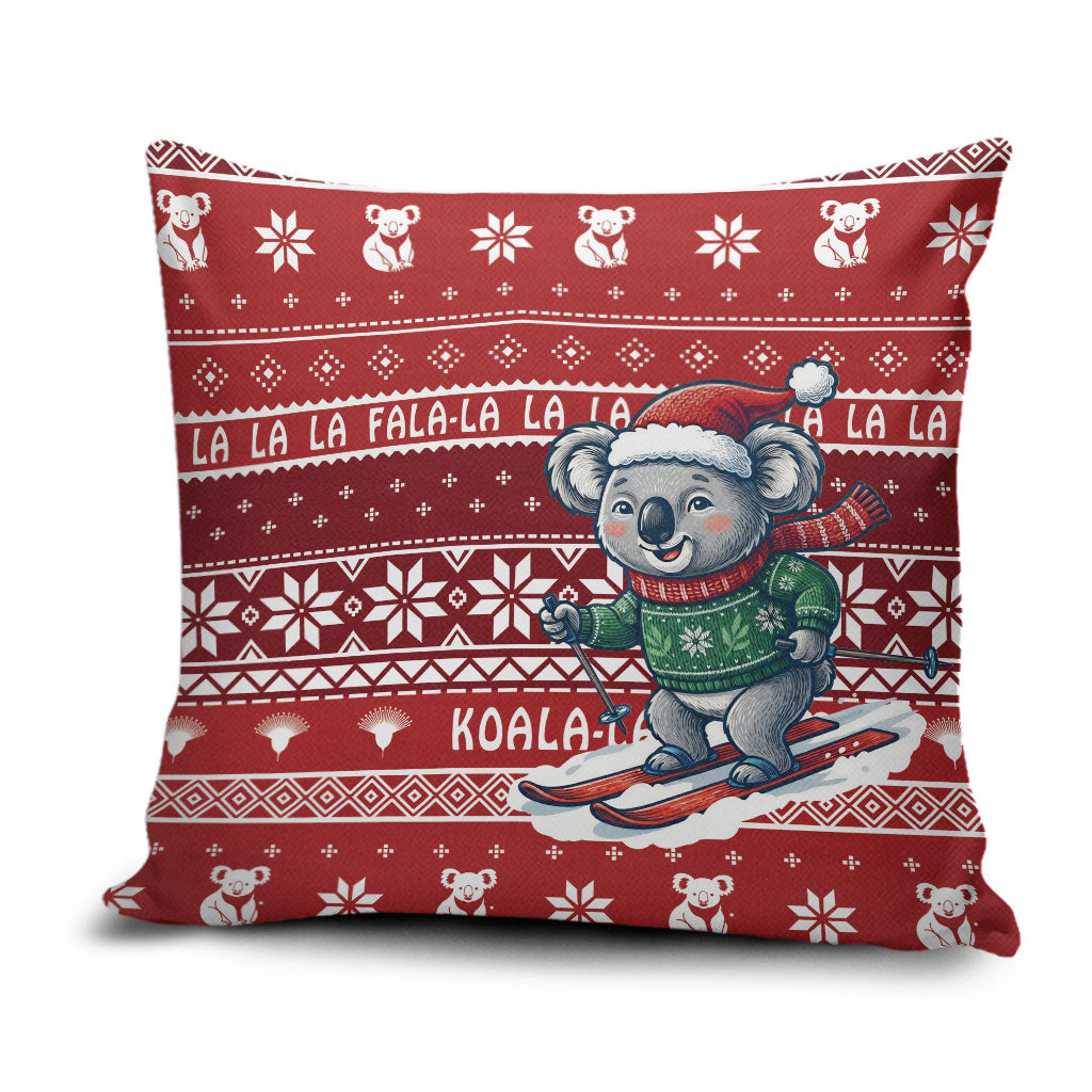 Australia Christmas In July Pillow Cover Koala Santa Skiing Red Color