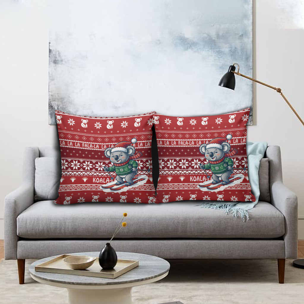 Australia Christmas In July Pillow Cover Koala Santa Skiing Red Color